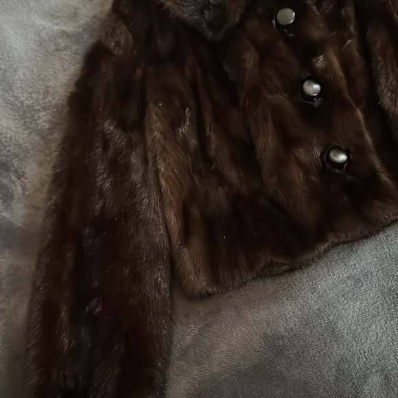 Dark Brown Cropped Real Fur Jacket - Picture 6 of 7